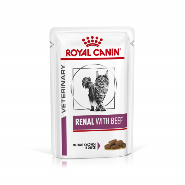 Royal Canin Renal Feline Корм диетический для взрослых кошек с говядиной для поддержания функции почек, соус, 0,085кг